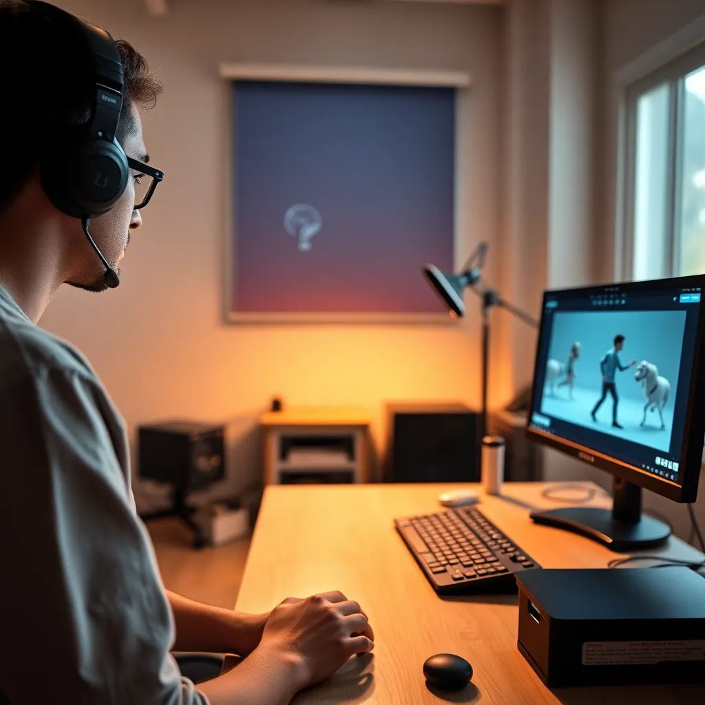 3D animator working on character animation sequence