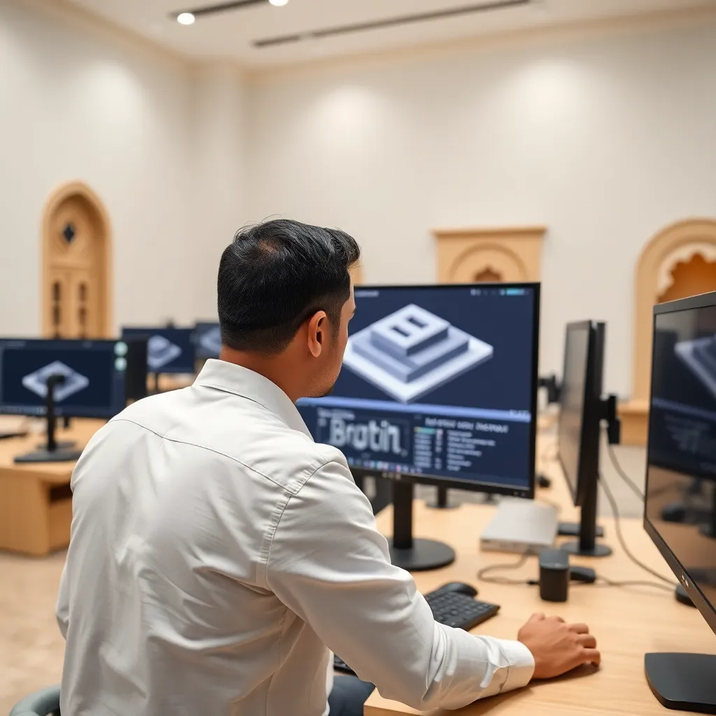 Professional 3D designer working on complex model in Egyptian studio