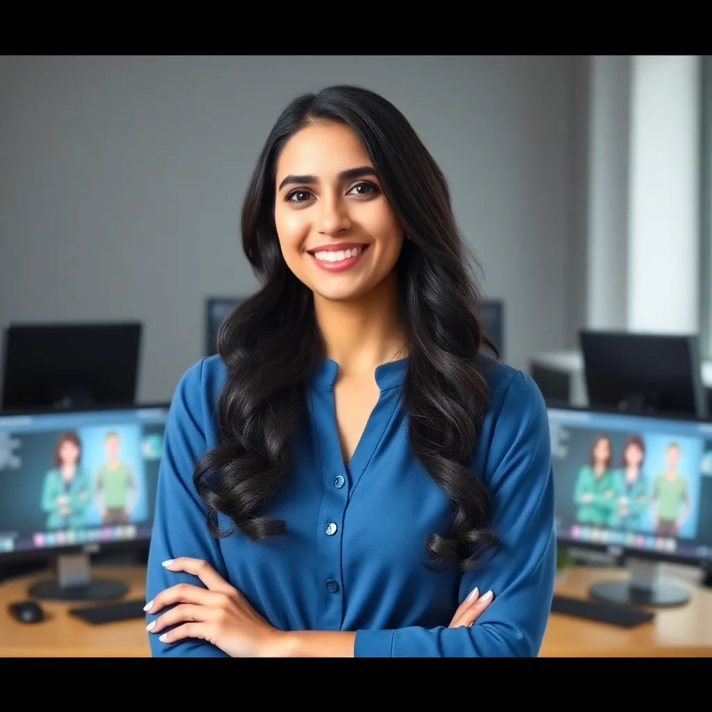 Virtual reality development setup with VR headset and development monitors