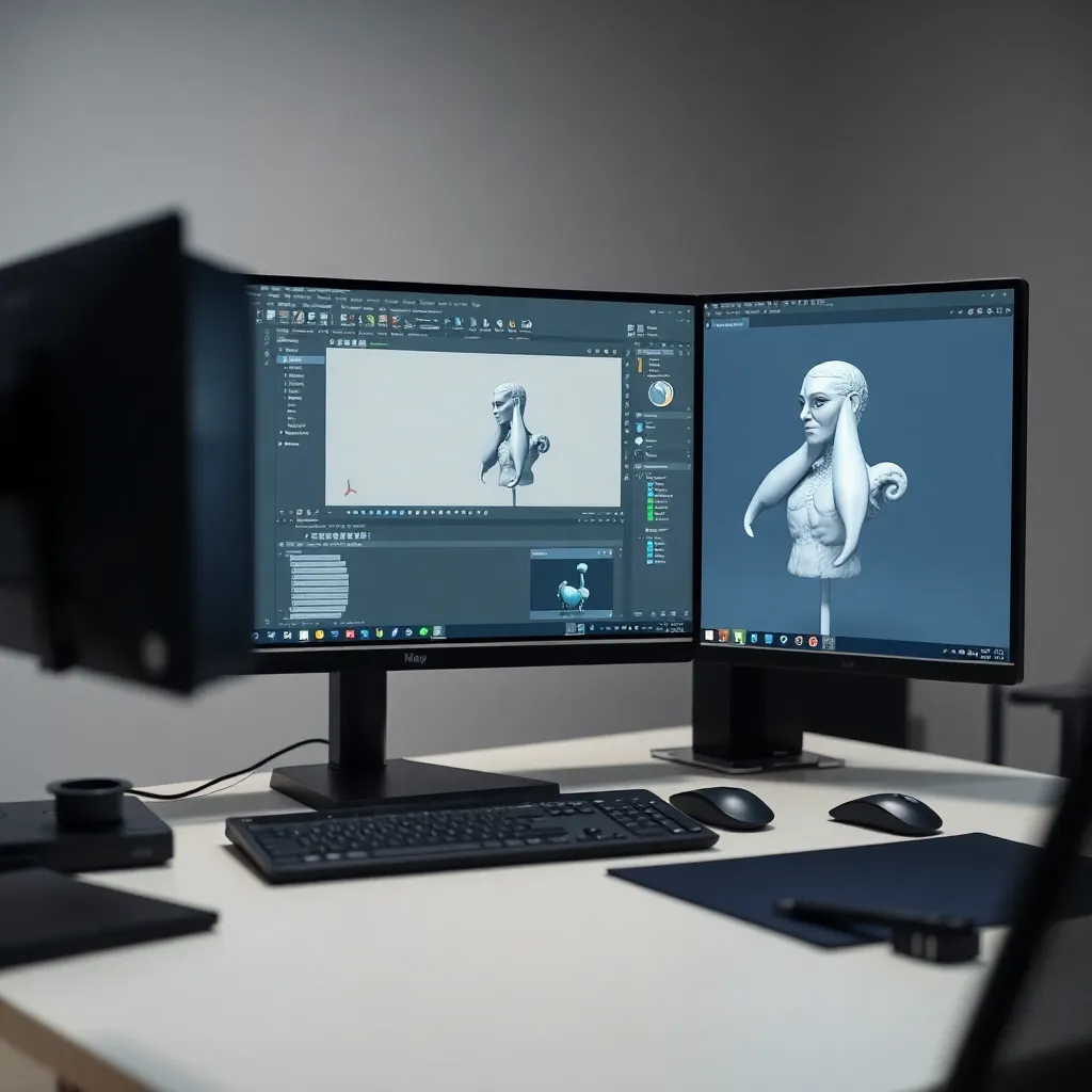 Professional Maya 3D modeling workstation with character models