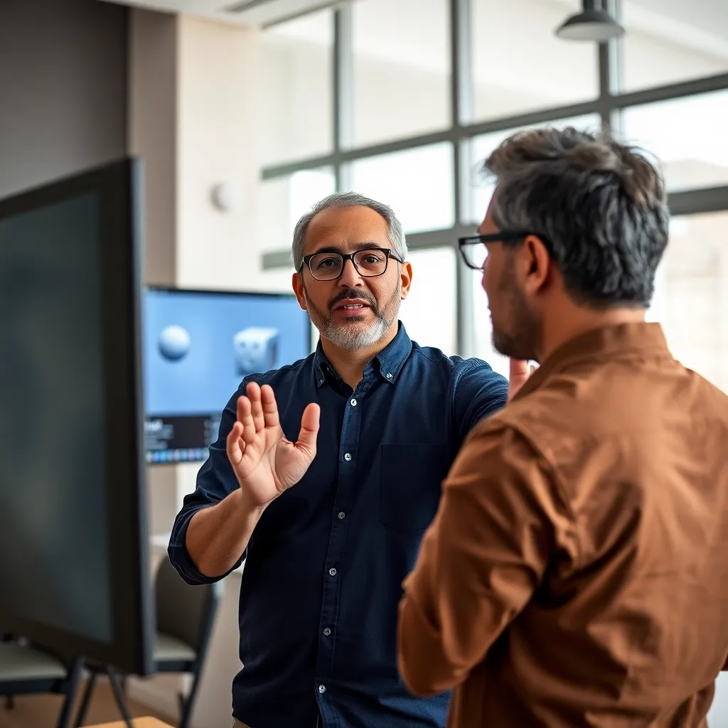VR headset user interacting with architectural visualization