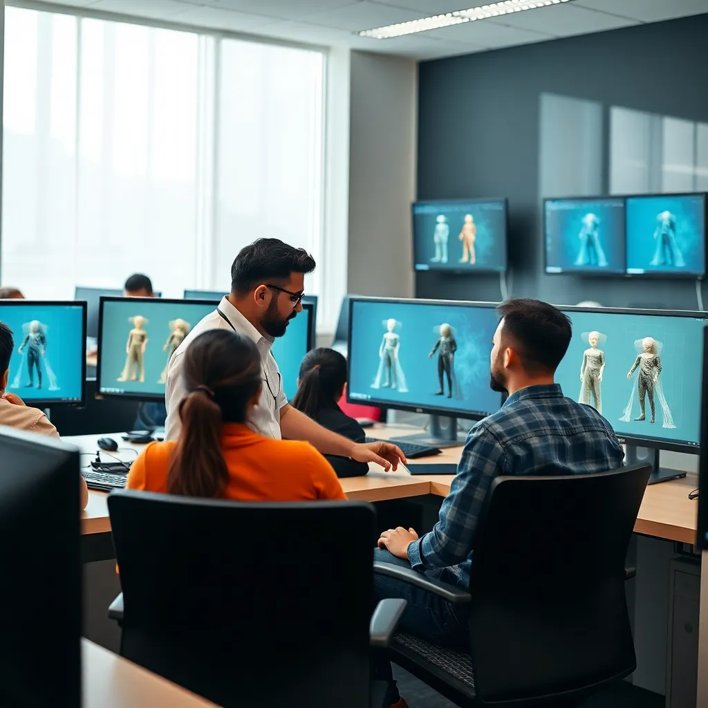 VR development workstation with headset and controllers